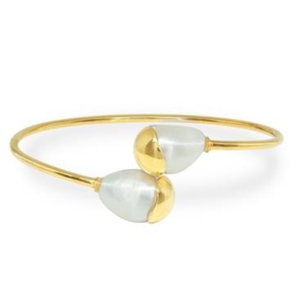 Gold Capped Pearl Ends Bangle